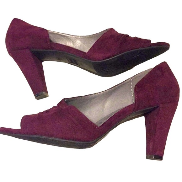 Suede Burgundy wine Open Toe open inside Pump fall trend jewel tone holidays 8.5 - Picture 5 of 8